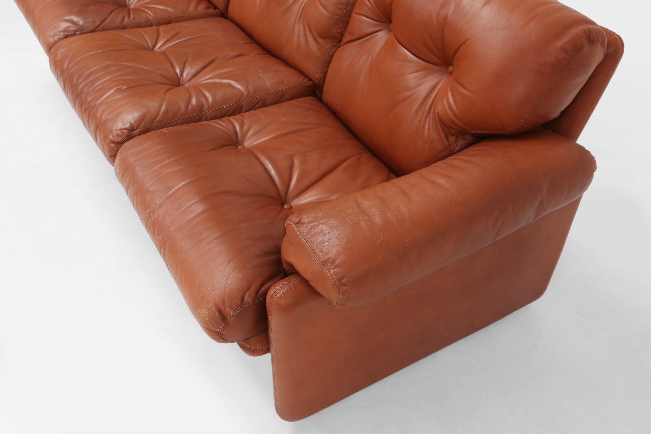 Brown leather 3-seater sofa Coronado by Tobia Scarpa for B&B Italia, Italy ca. 1960thumbnail